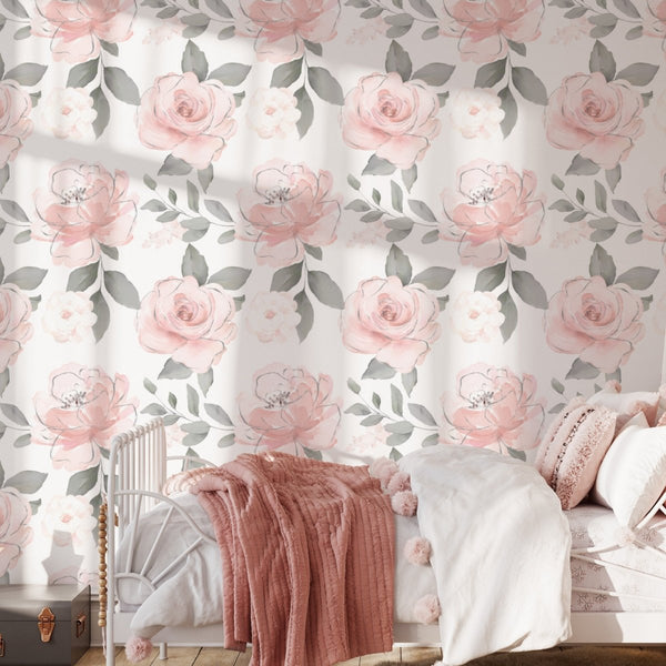Romantic Pink Floral Peel & Stick Wallpaper - gender_girl, Theme_Floral,