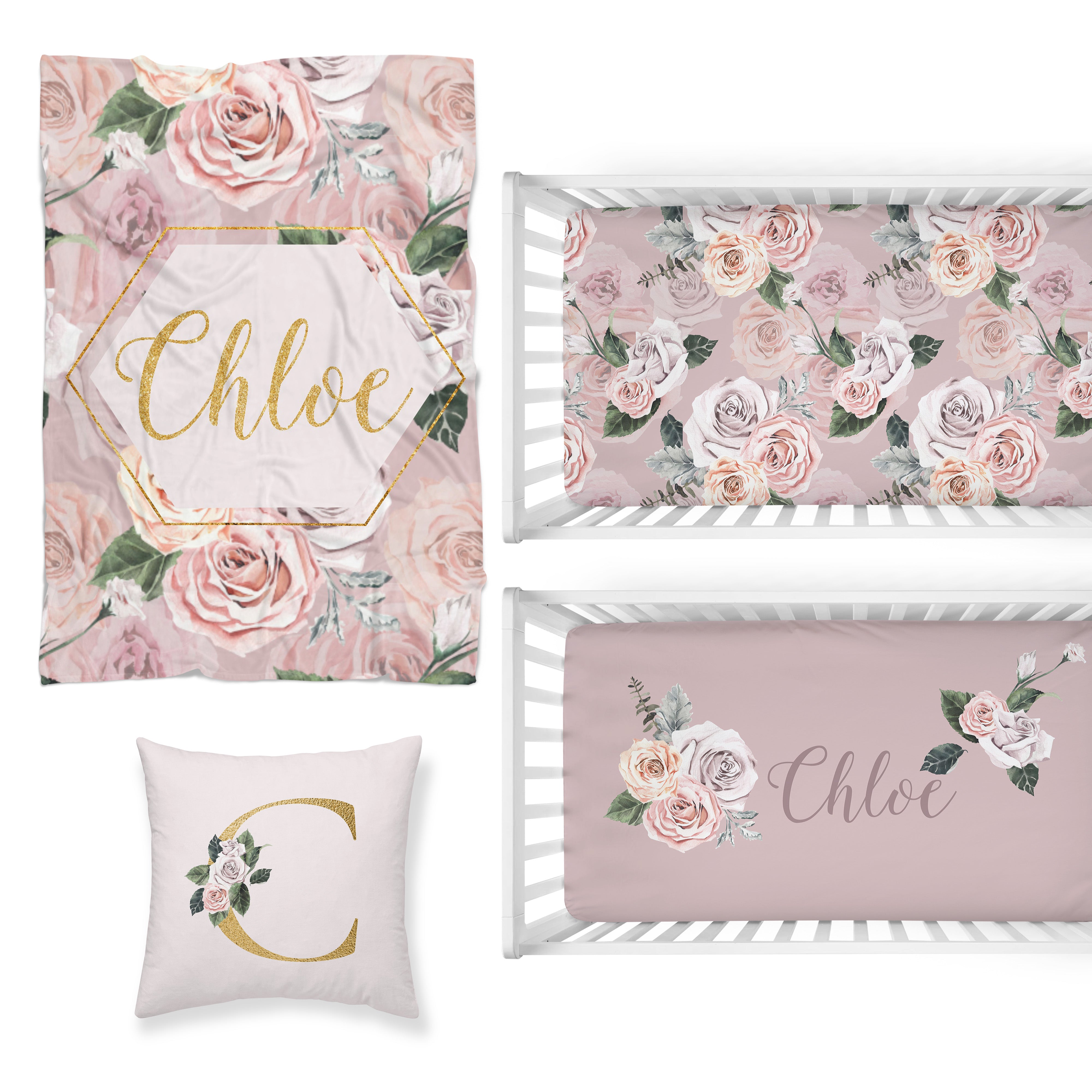 Romantic Rose Nursery Starter Crib Bedding Set