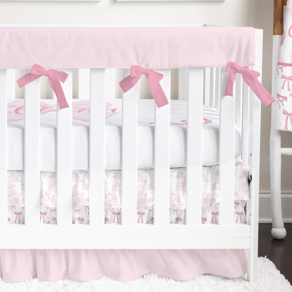 Fancy Bow Solid Pink Ruffled Crib Bedding