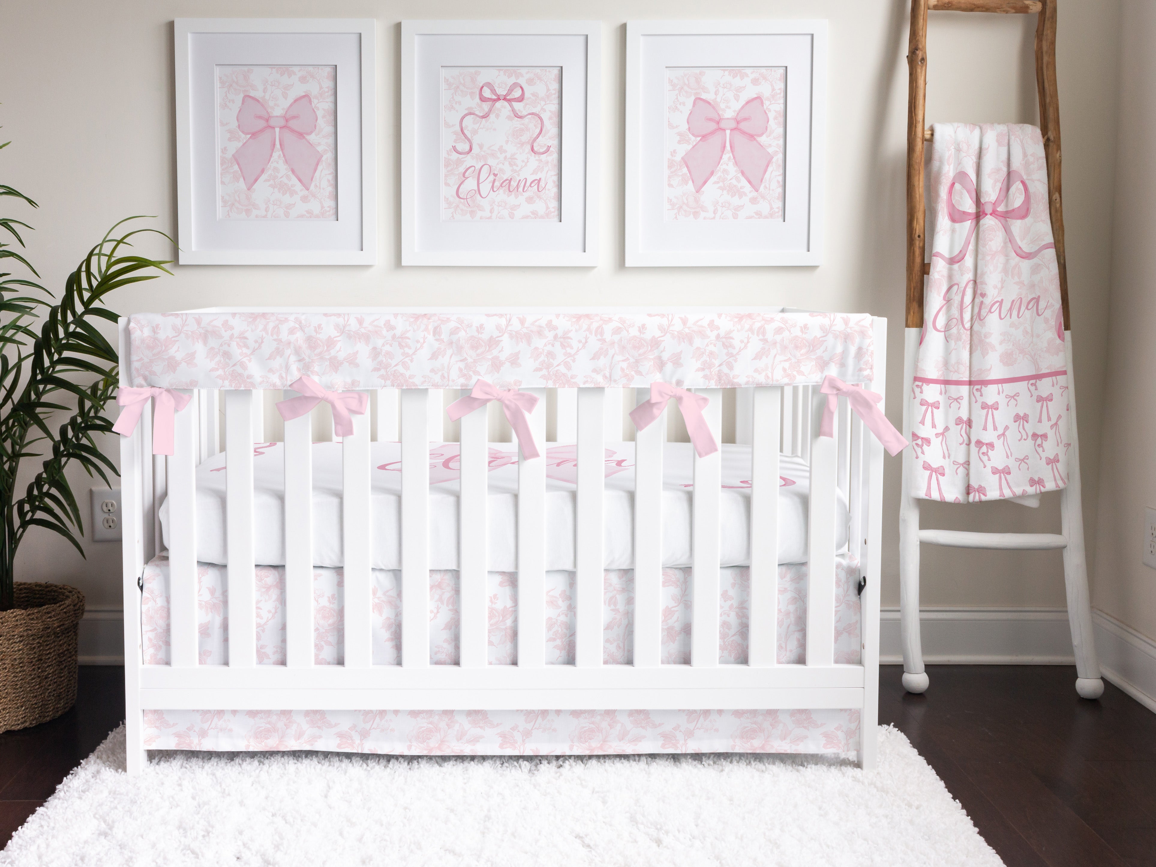Fancy Bow Toile Crib Bedding