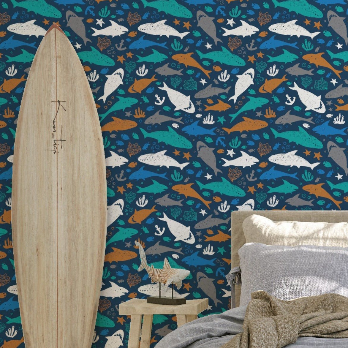 Shark Play Peel & Stick Wallpaper - gender_boy, Theme_Ocean,