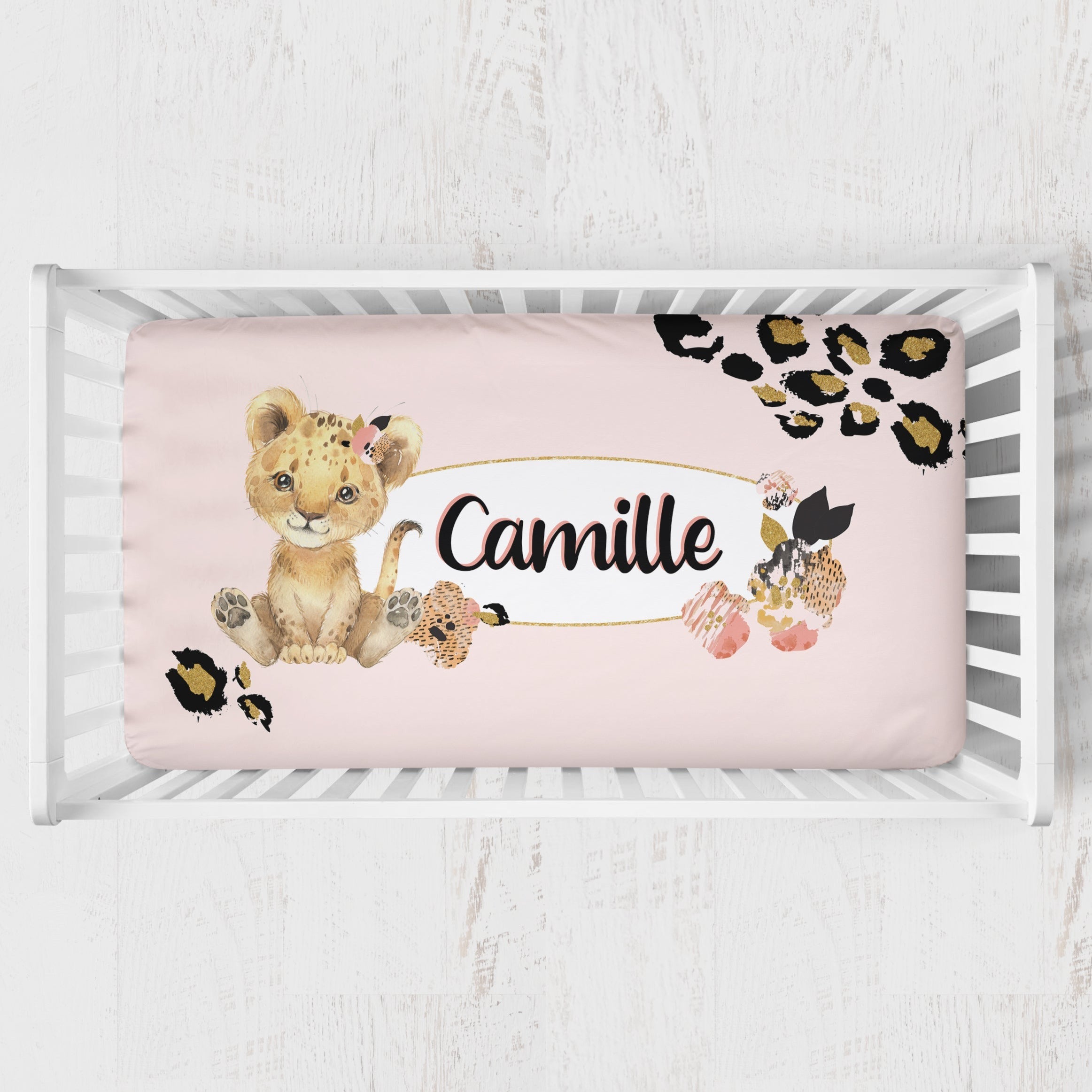 Leopard Love Personalized Crib Sheet - gender_girl, Personalized_Yes, text