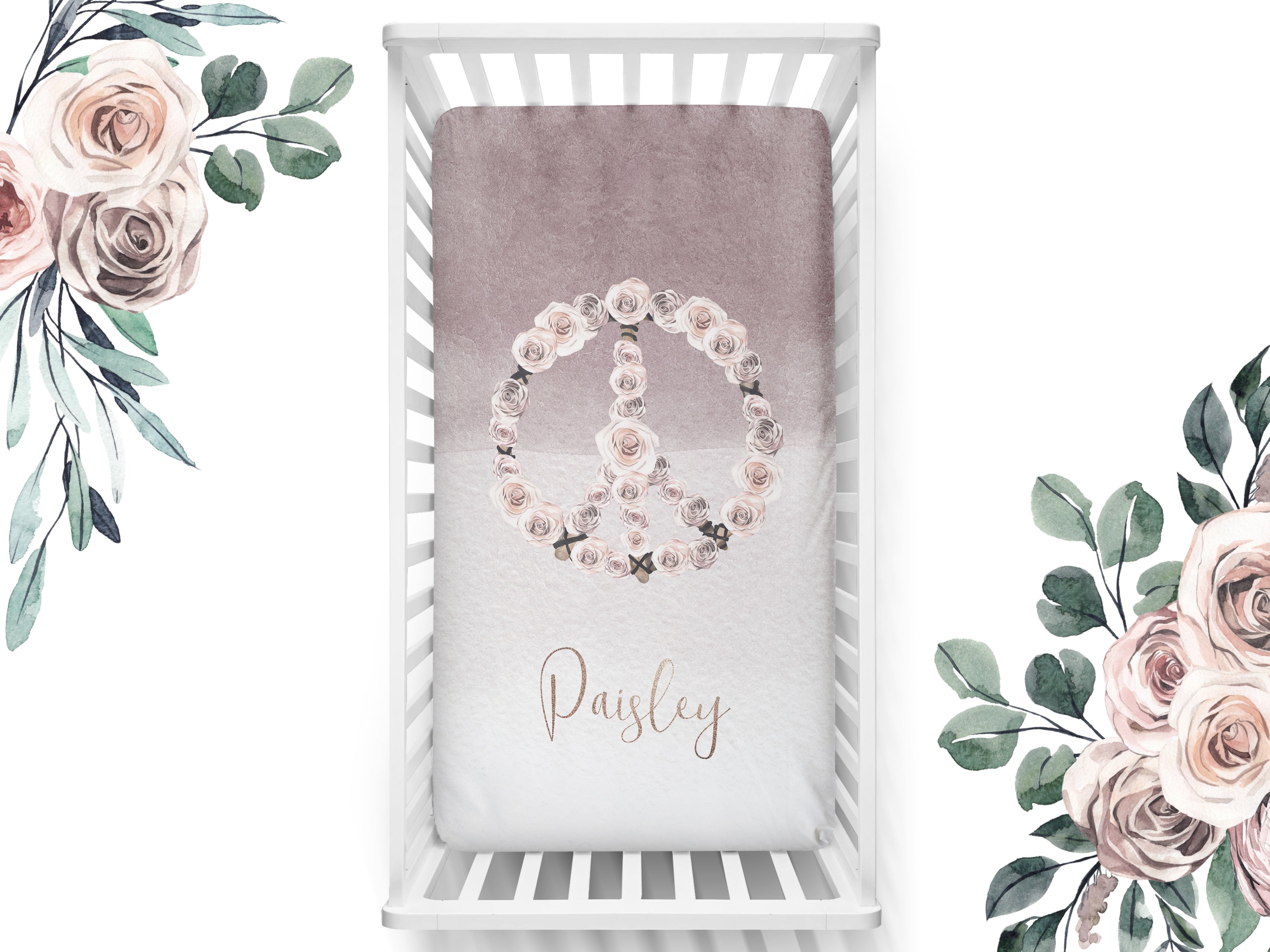Boho Rose Peace Nursery Starter Crib Bedding Set