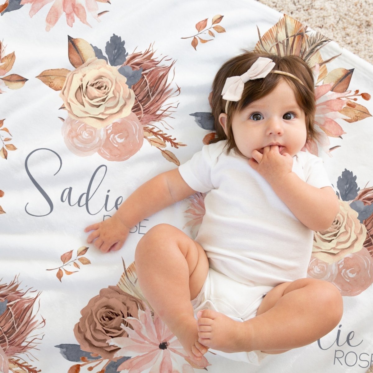 Soft Boho Floral Personalized Baby Blanket - gender_girl, Personalized_Yes, text