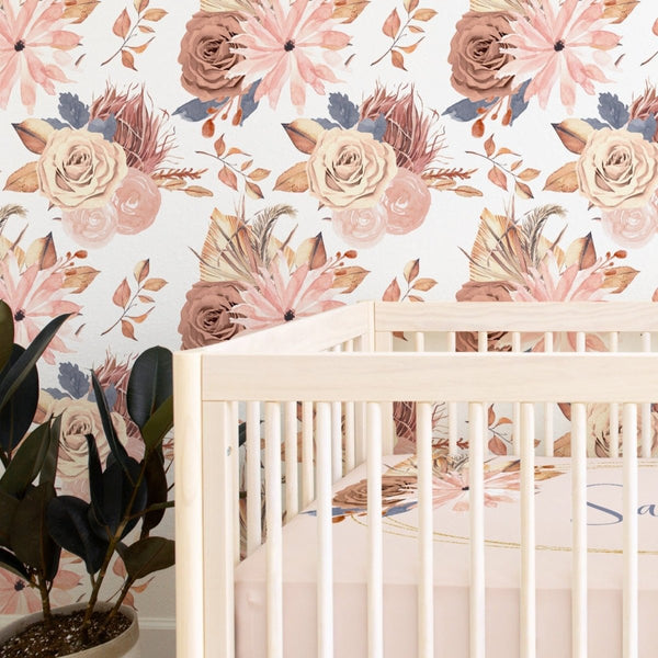 Soft Boho Floral Peel & Stick Wallpaper - gender_girl, Theme_Boho, Theme_Floral