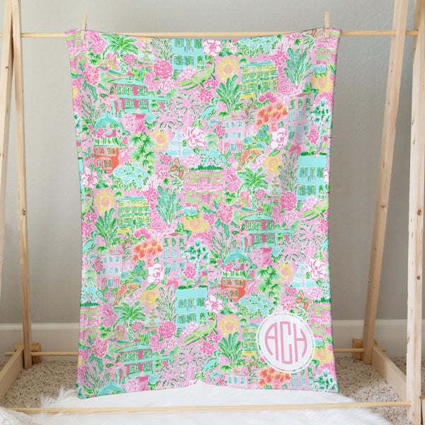Southern Preppy Charleston Monogrammed Minky Blanket - gender_girl, Personalized_Yes, Southern Preppy