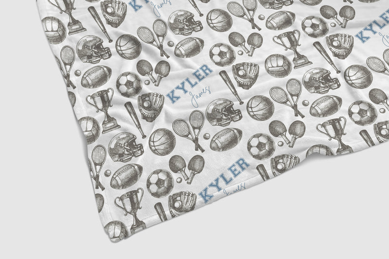 Vintage Sports Personalized Baby Blanket - gender_boy, Personalized_Yes, text