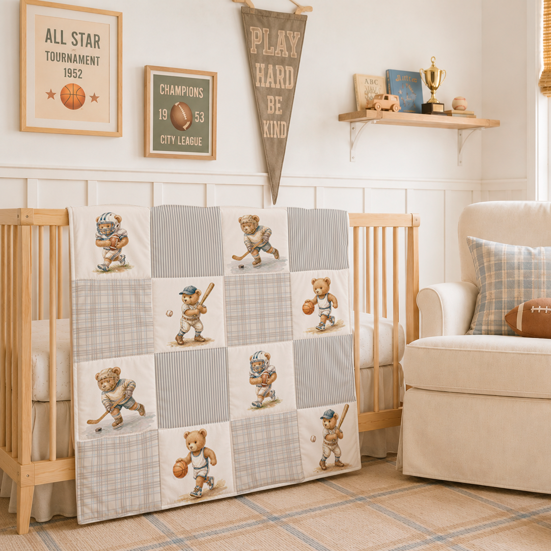 Organic Cotton Baby Quilt | Varsity Teddy