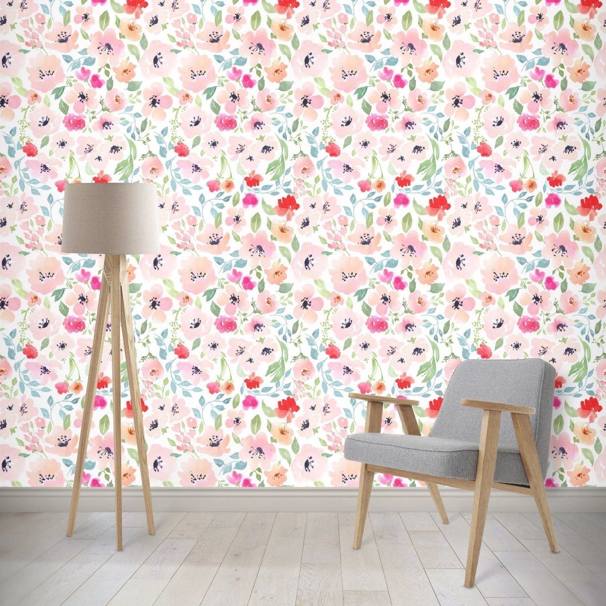 Spring Watercolor Floral Peel & Stick Wallpaper - , ,