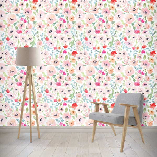 Spring Watercolor Floral Peel & Stick Wallpaper - , ,