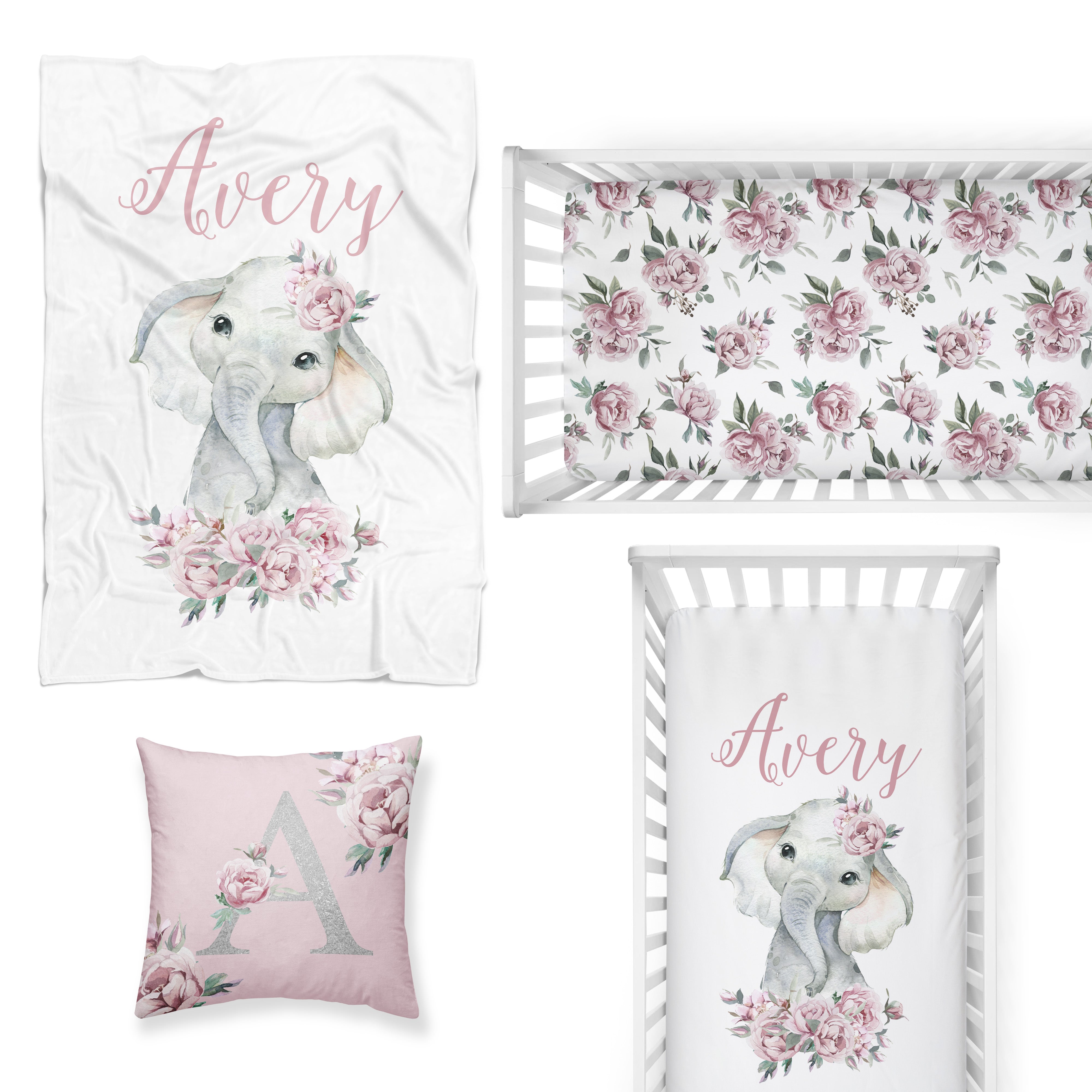 Floral Elephant Nursery Starter Crib Bedding Set