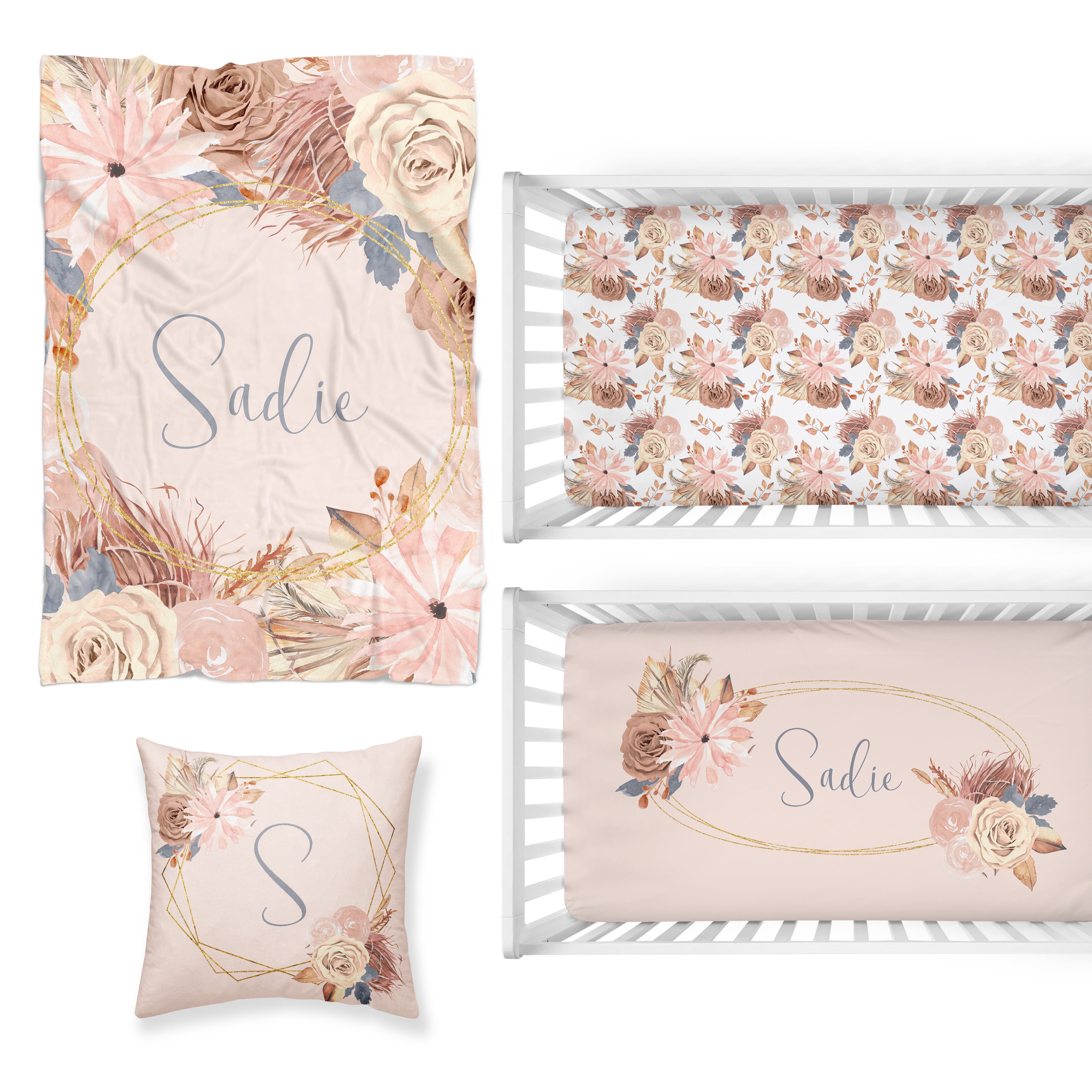 Soft Boho Floral Nursery Starter Crib Bedding Set