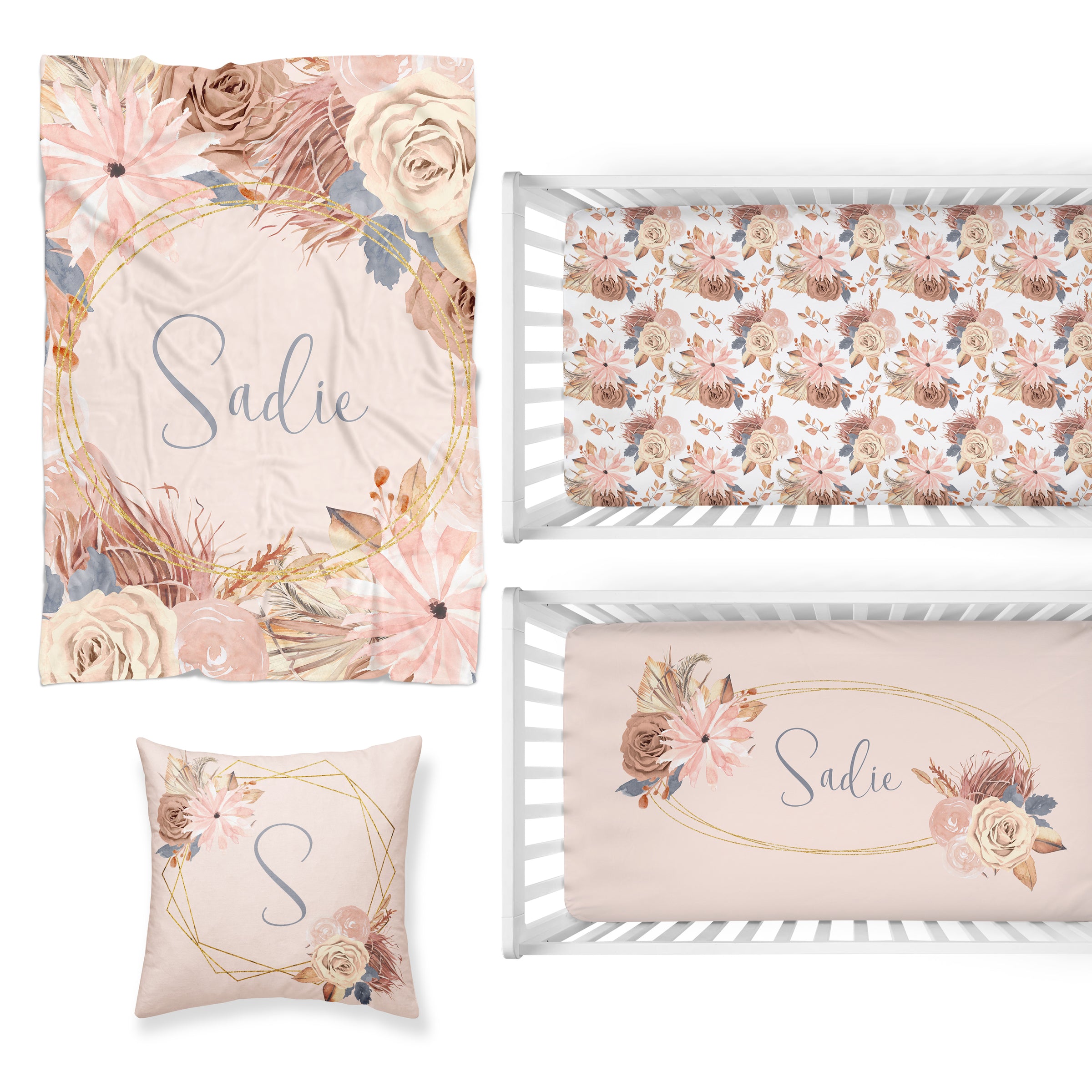 Soft Boho Floral Nursery Starter Crib Bedding Set