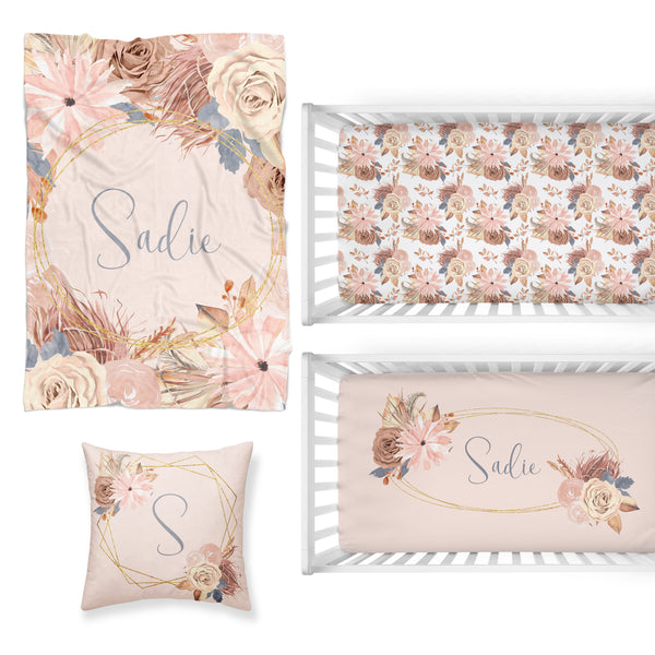 Soft Boho Floral Nursery Starter Crib Bedding Set
