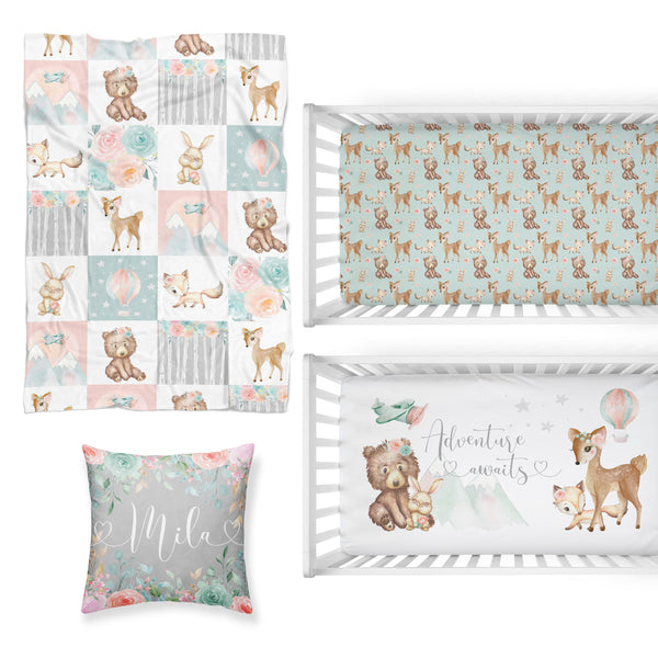 Woodland Floral Adventure Nursery Starter Crib Bedding Set