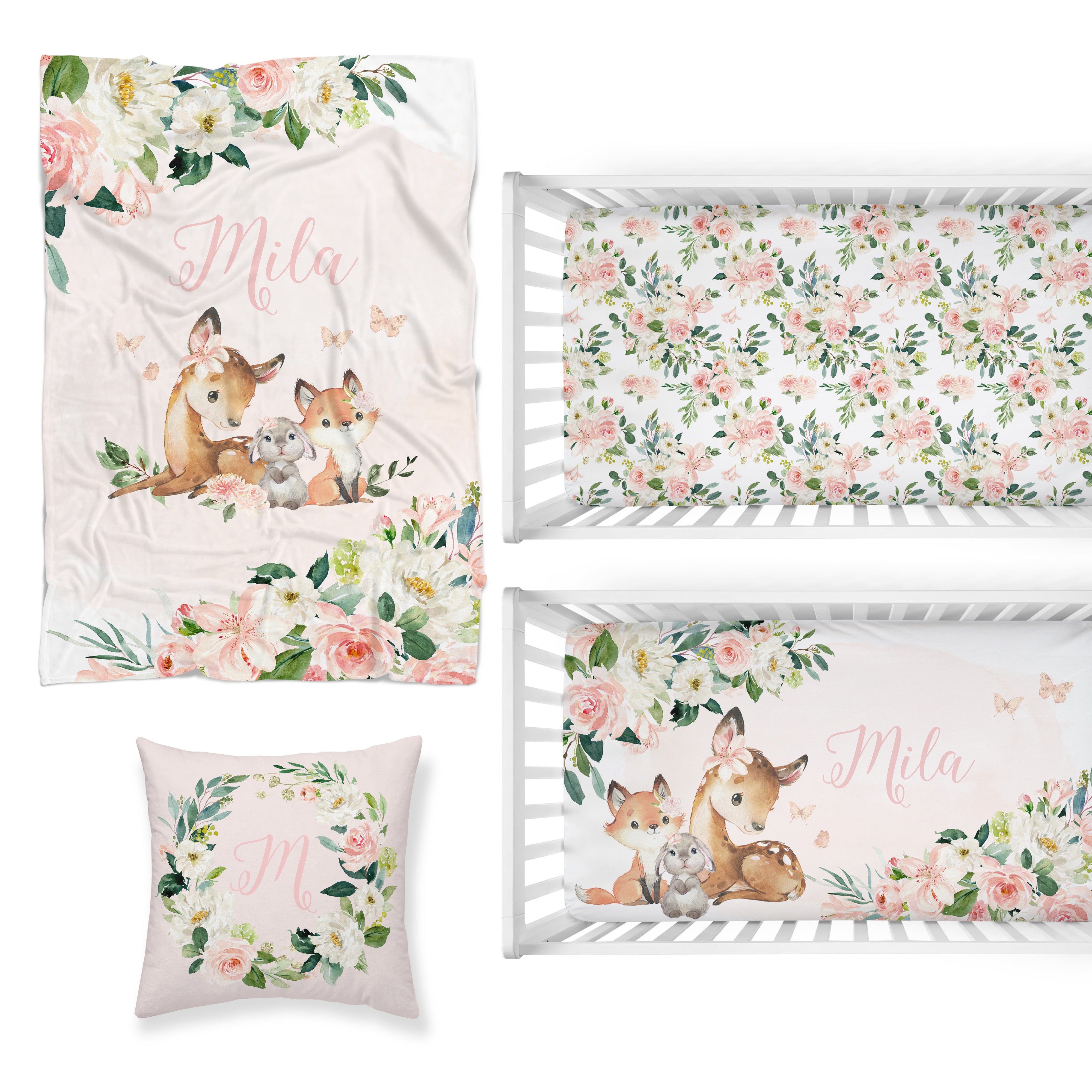 Woodland Meadows Floral Nursery Starter Crib Bedding Set