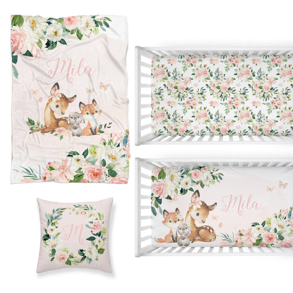 Woodland Meadows Floral Nursery Starter Crib Bedding Set
