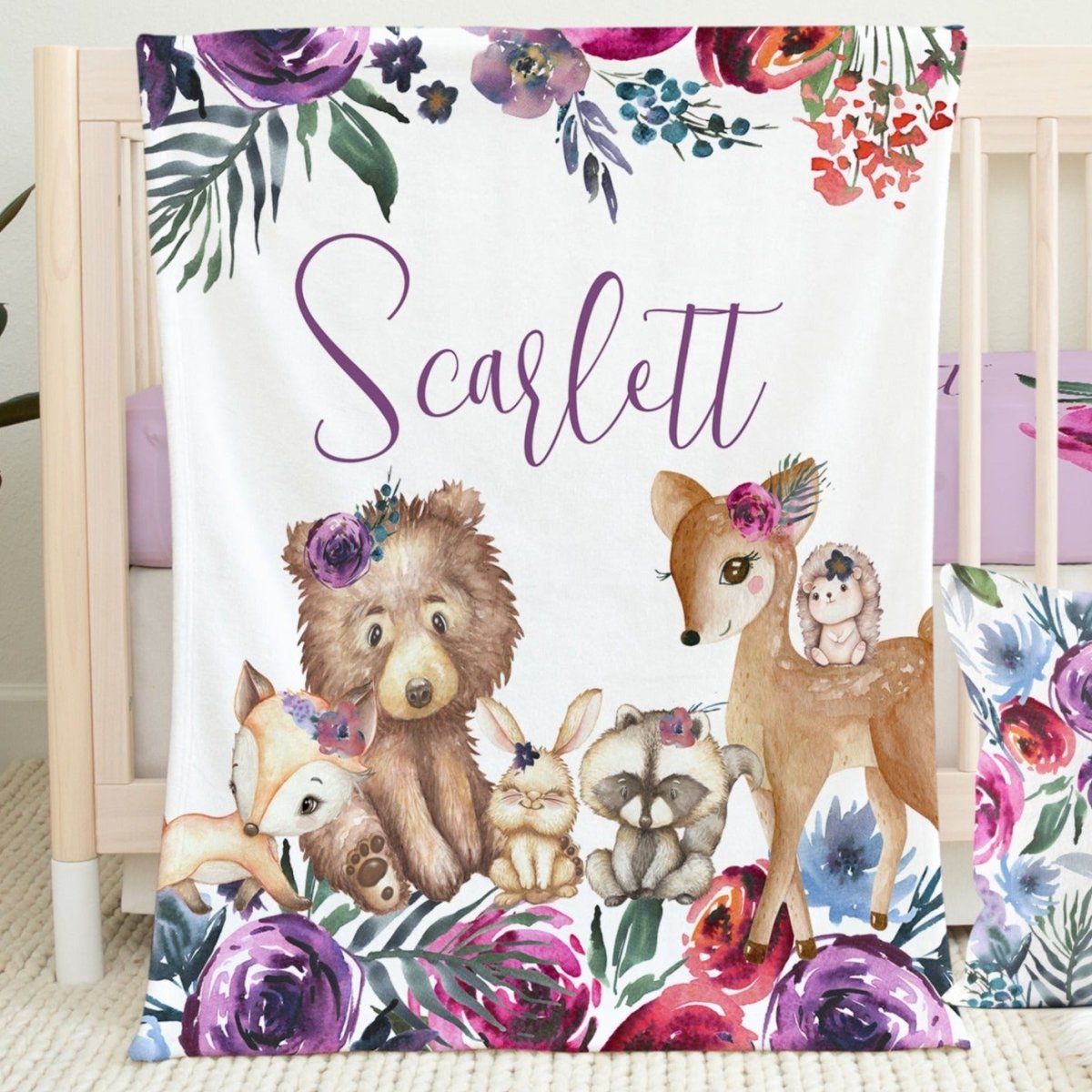 Sweet Woodlands Personalized Minky Blanket - gender_girl, Personalized_Yes, Sweet Woodlands