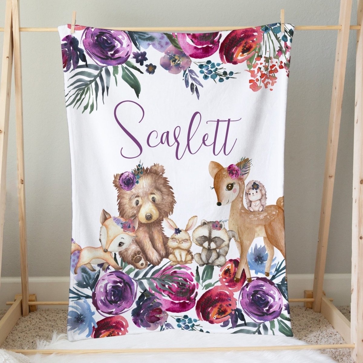 Sweet Woodlands Personalized Minky Blanket - gender_girl, Personalized_Yes, Sweet Woodlands
