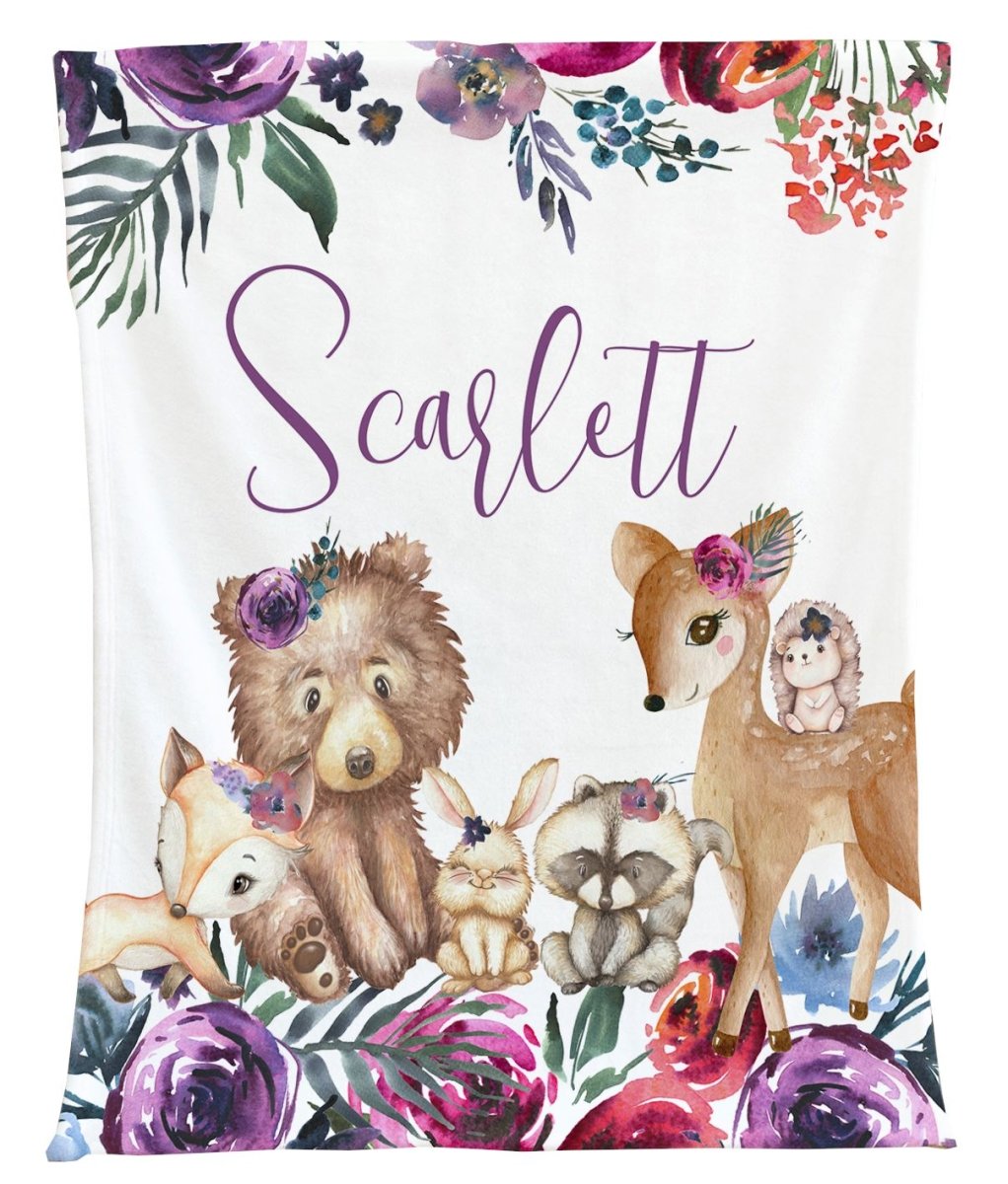Sweet Woodlands Personalized Minky Blanket - gender_girl, Personalized_Yes, Sweet Woodlands