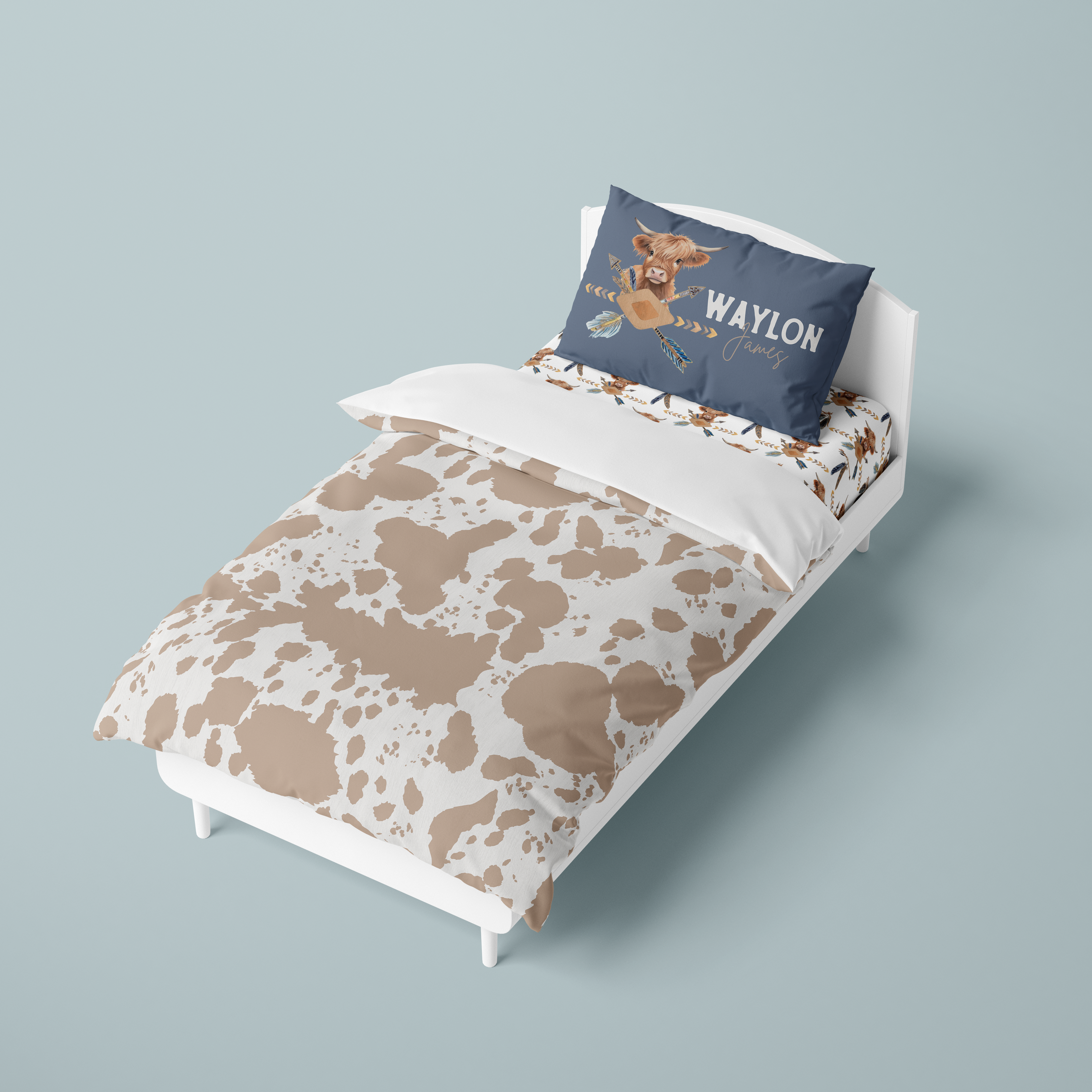 Blue Highland Cow Toddler Bedding Set (Comforter or Duvet Cover)