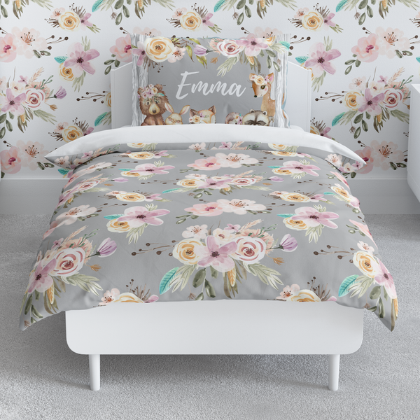 Floral Woodlands Toddler Bedding Set (Comforter or Duvet Cover)