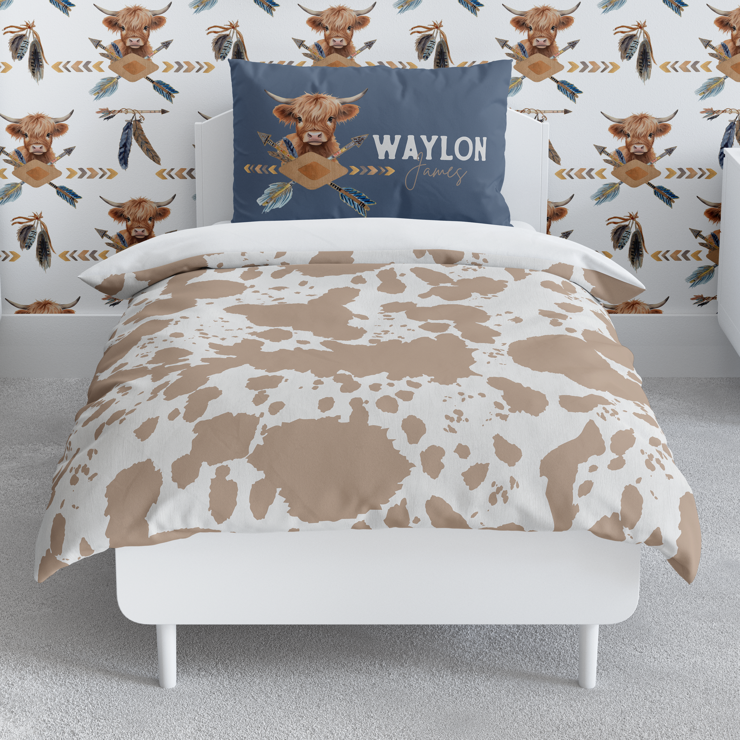 Blue Highland Cow Toddler Bedding Set (Comforter or Duvet Cover)