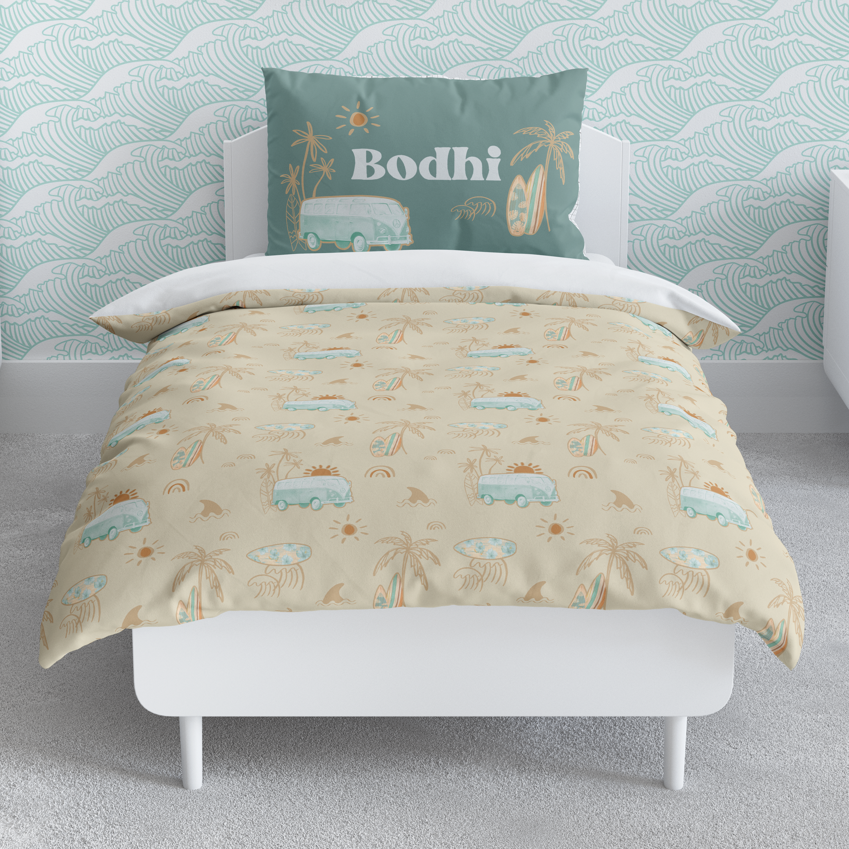 Boho Surfer Toddler Bedding Set (Comforter or Duvet Cover)