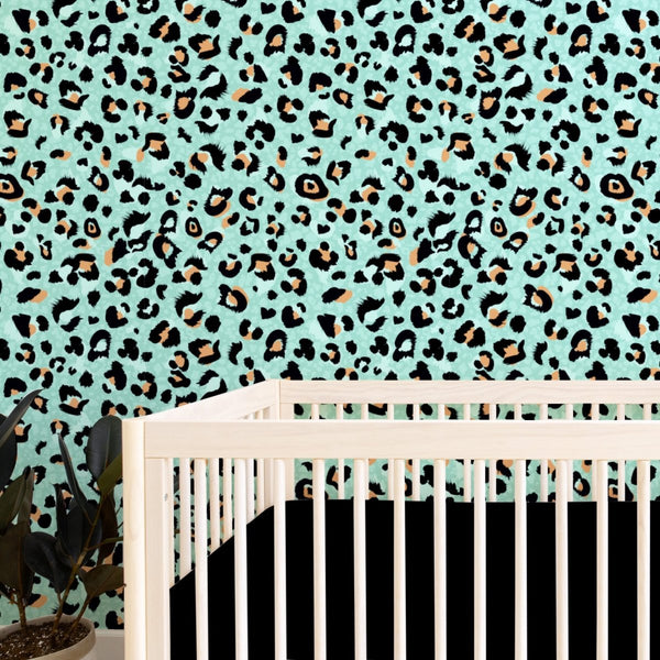Turquoise Leopard Peel & Stick Wallpaper - gender_boy, gender_girl, gender_neutral