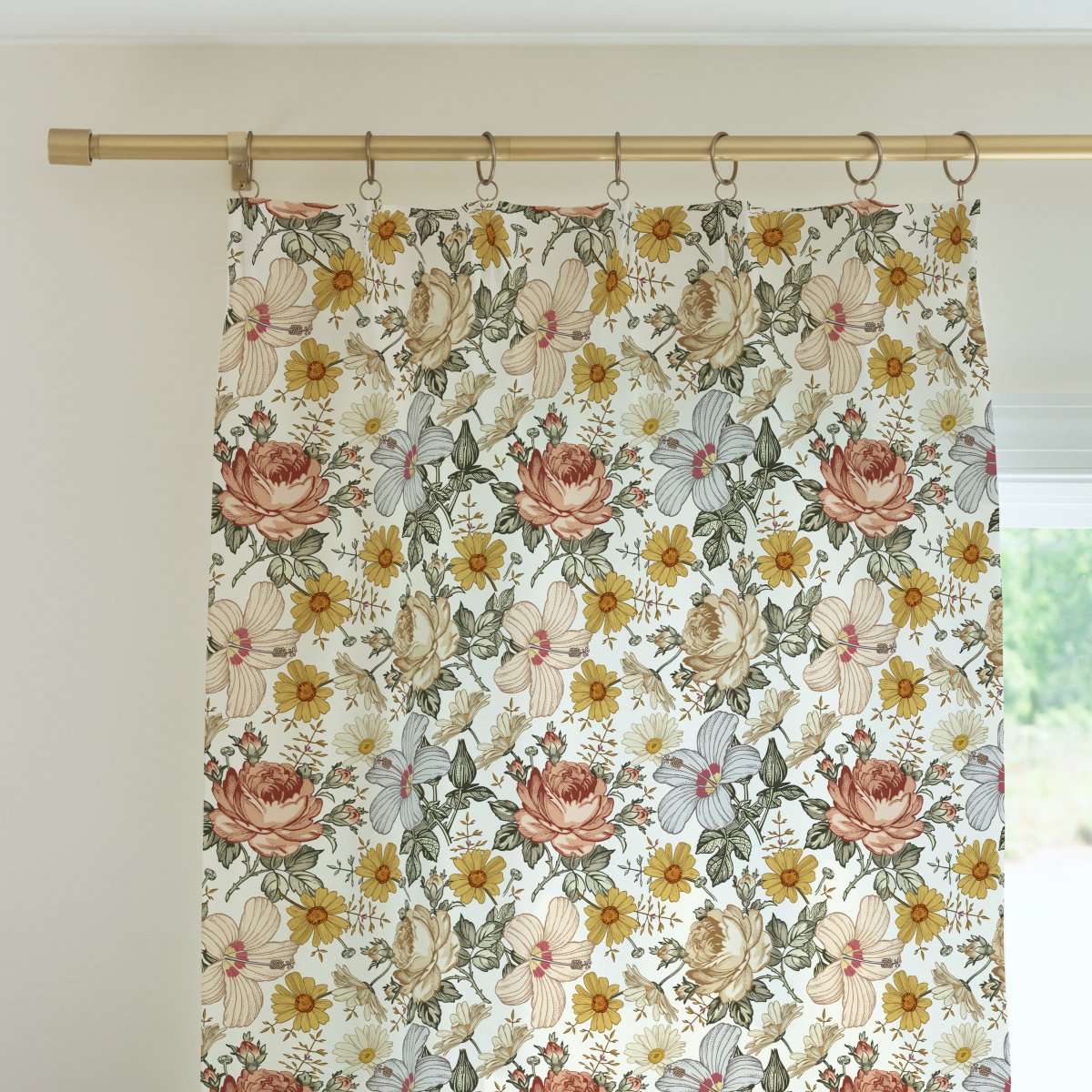 Vintage Earthy Floral Curtain Panel - Flamingo Floral, gender_girl, Theme_Floral