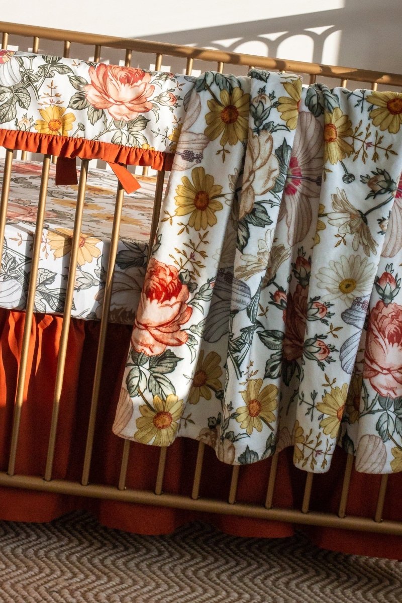 Vintage Earthy Floral Minky Blanket - gender_girl, Personalized_No, Pink and Navy Petals