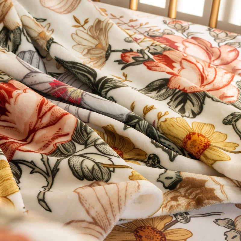 Vintage Earthy Floral Minky Blanket - gender_girl, Personalized_No, Pink and Navy Petals