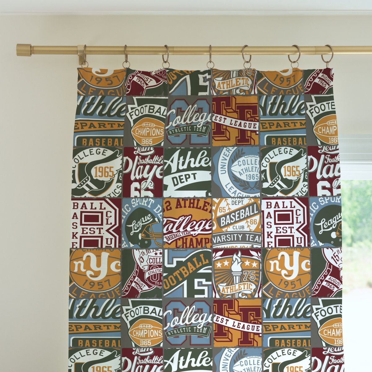Vintage Sports Patchwork Curtain Panel - gender_boy, Vintage Sports,