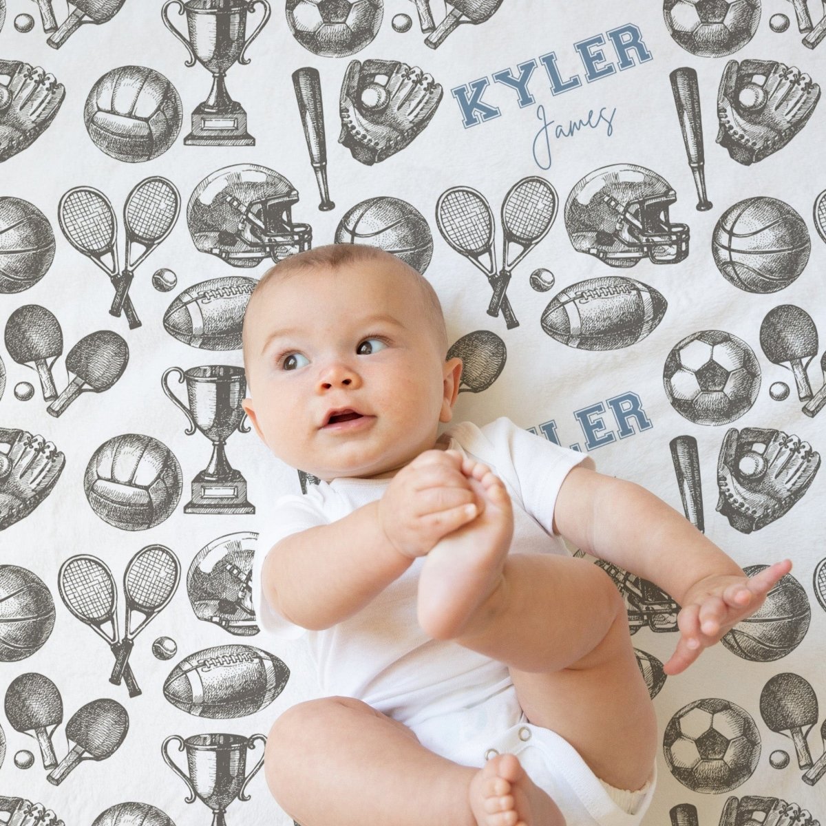 Vintage Sports Personalized Baby Blanket - gender_boy, Personalized_Yes, text
