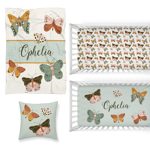 Vintage Butterfly Nursery Starter Crib Bedding Set