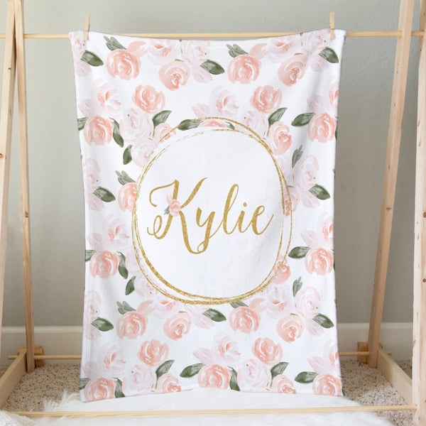 Watercolor Floral Personalized Minky Blanket - gender_girl, Personalized_Yes, text