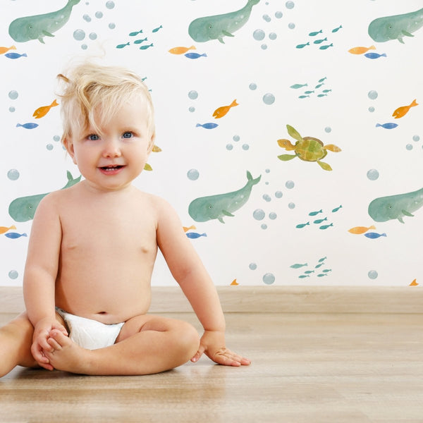 Watercolor Sealife Peel & Stick Wallpaper - gender_boy, gender_girl, gender_neutral