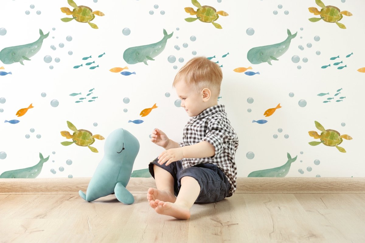 Watercolor Sealife Peel & Stick Wallpaper - gender_boy, gender_girl, gender_neutral