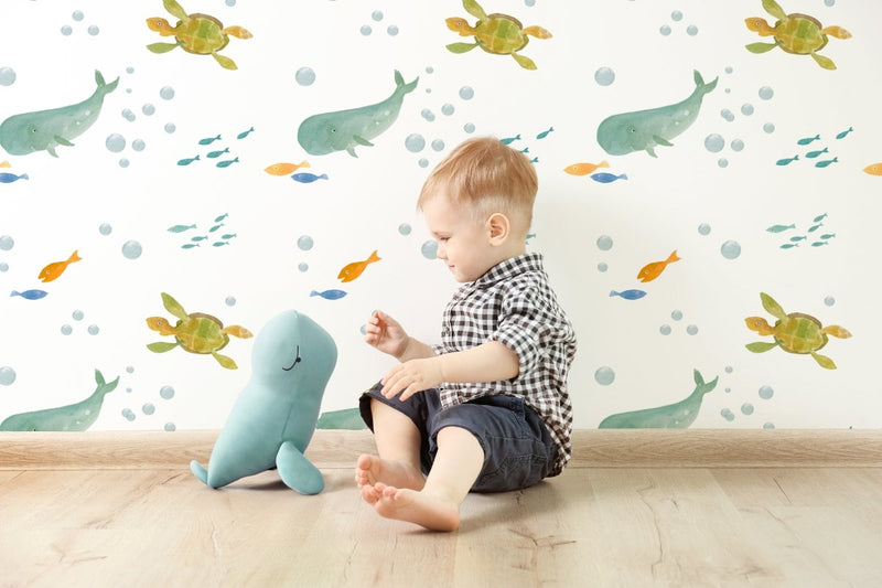 Watercolor Sealife Peel & Stick Wallpaper - gender_boy, gender_girl, gender_neutral