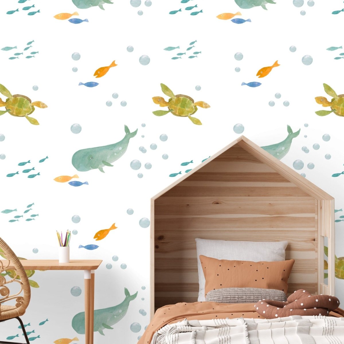 Watercolor Sealife Peel & Stick Wallpaper - gender_boy, gender_girl, gender_neutral
