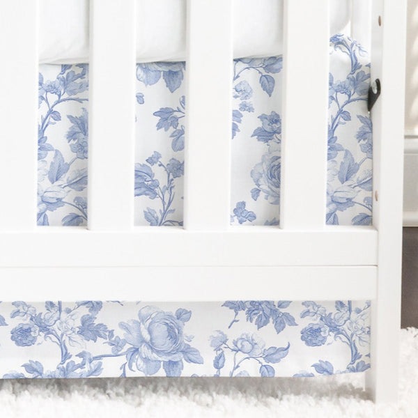 Fancy Bow Blue Toile Crib Skirt