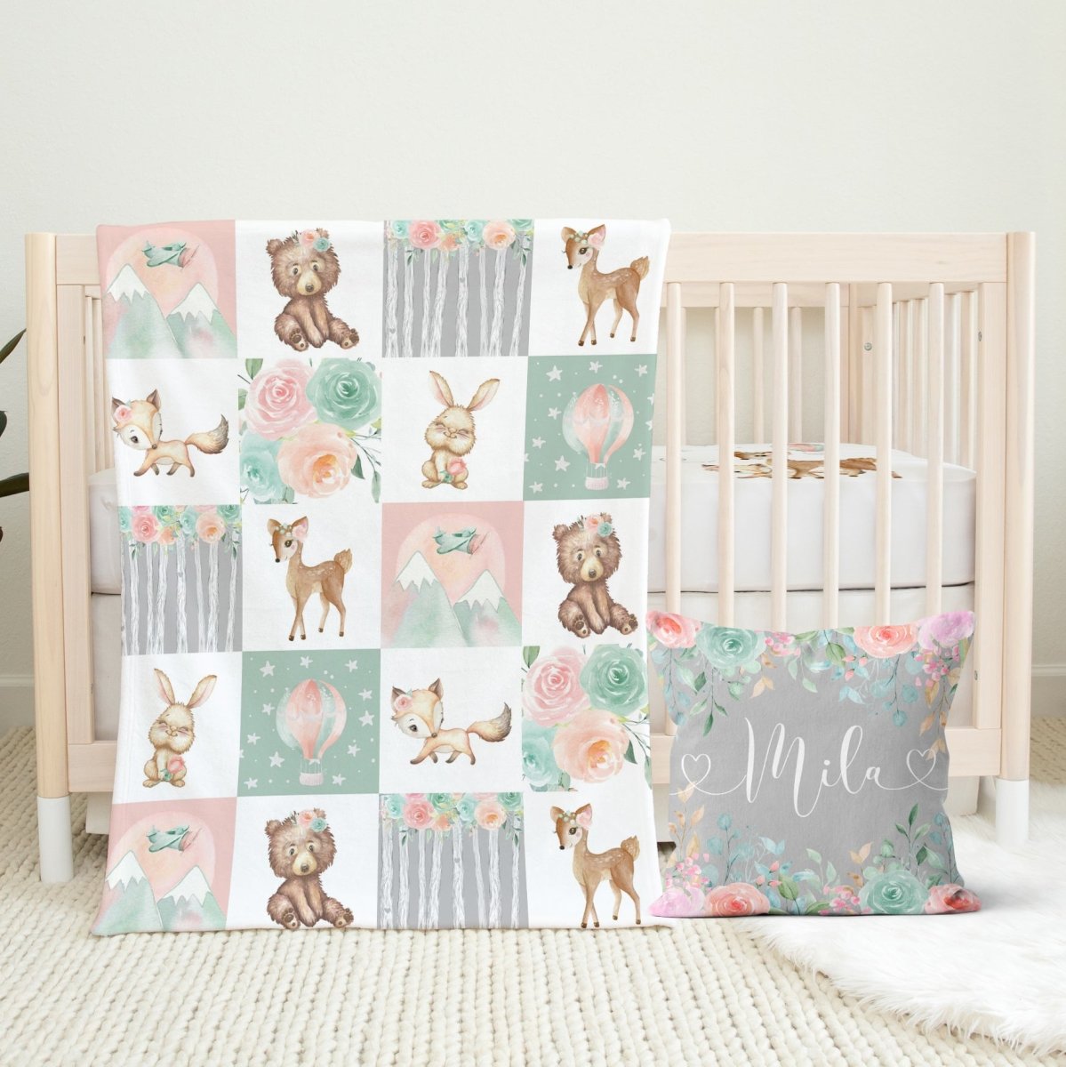 Woodland Floral Adventure Patchwork Minky Blanket - gender_girl, Personalized_No, Theme_Adventure
