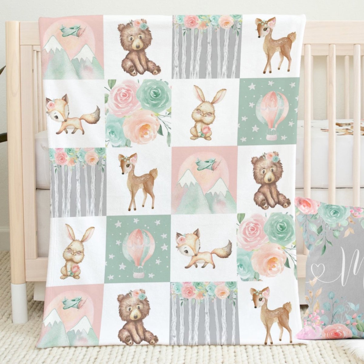 Woodland Floral Adventure Patchwork Minky Blanket - gender_girl, Personalized_No, Theme_Adventure