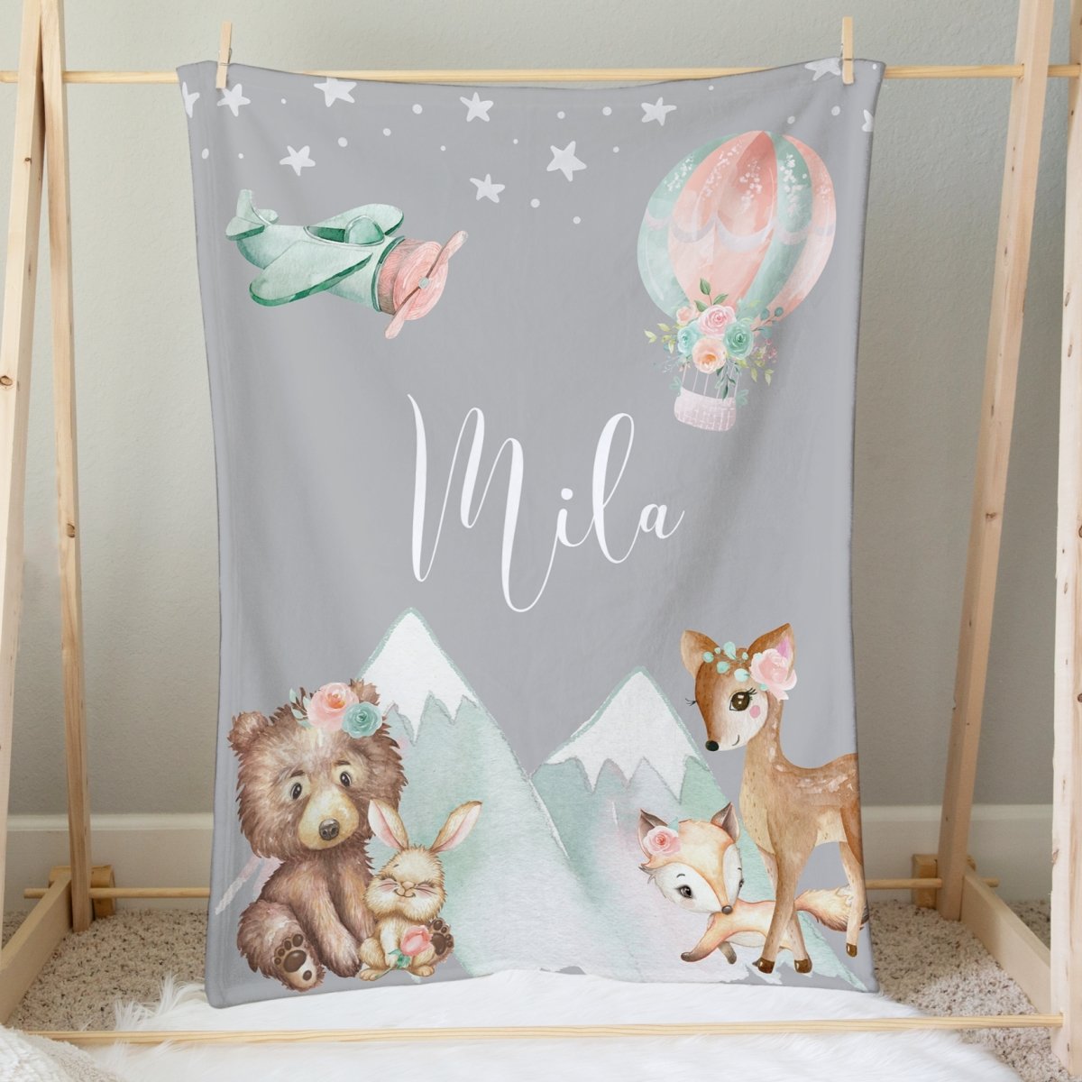 Woodland Floral Adventure Personalized Minky Blanket - gender_girl, Personalized_Yes, text