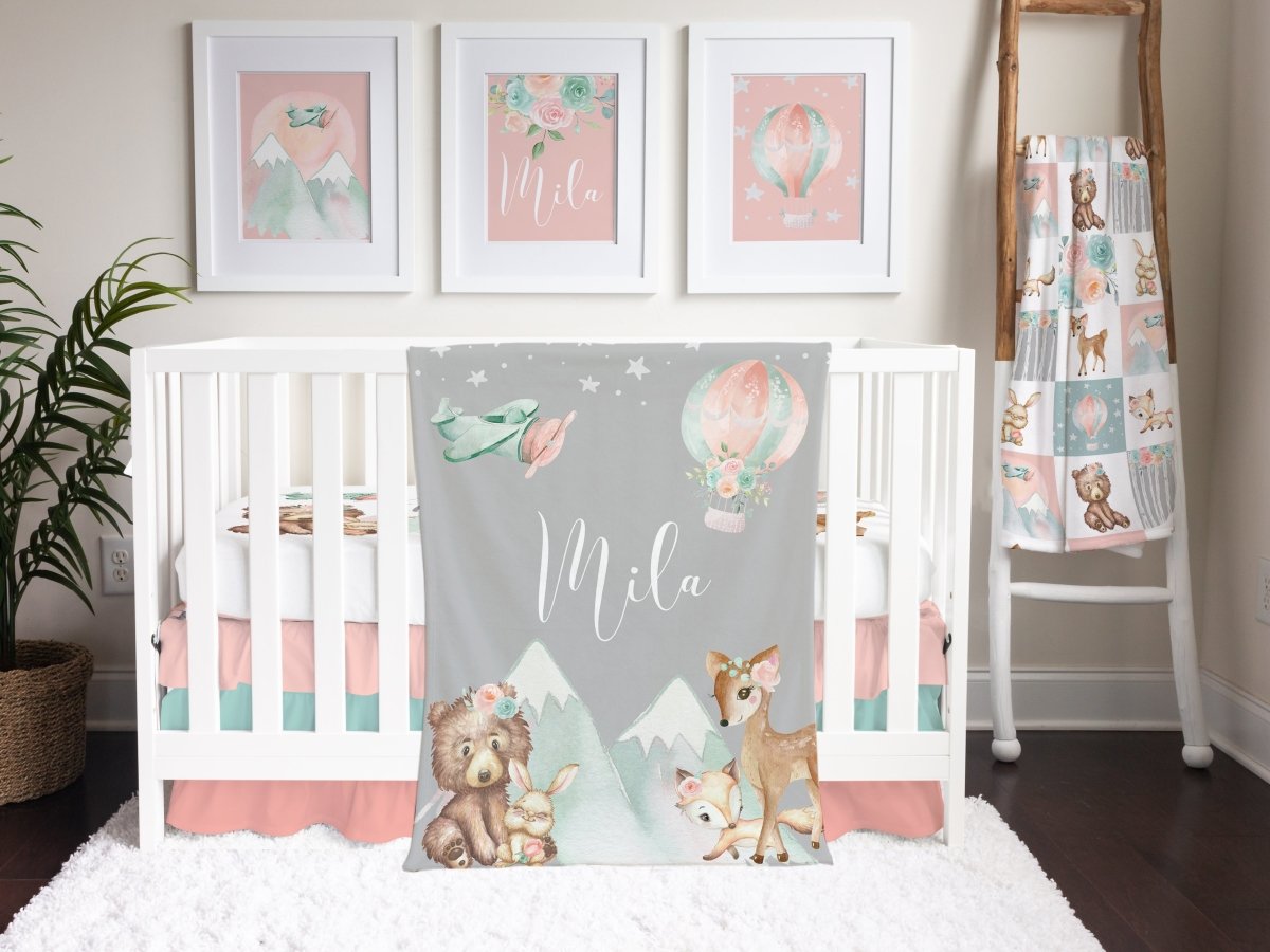 Woodland Floral Adventure Personalized Minky Blanket - gender_girl, Personalized_Yes, text