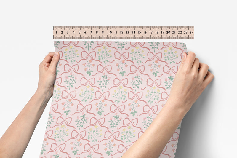 Peel & Stick Wallpaper | Garden Ribbon in Rose