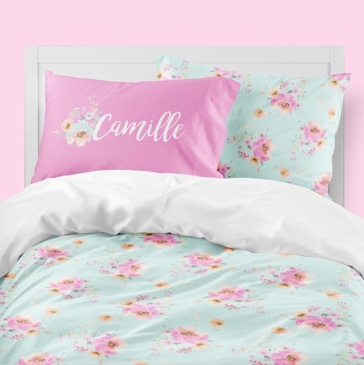 Aqua Floral Kids Bedding Set (Comforter or Duvet Cover)