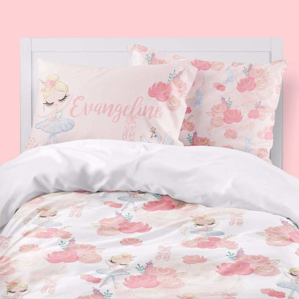 Ballerina Kids Bedding Set (Comforter or Duvet Cover) - Ballerina Blooms, text,