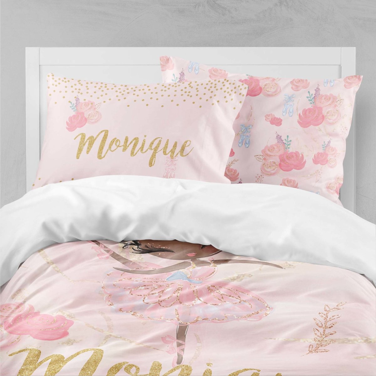 Ballerina Personalized Kids Bedding Set (Comforter or Duvet Cover) - Ballerina Blooms, text,