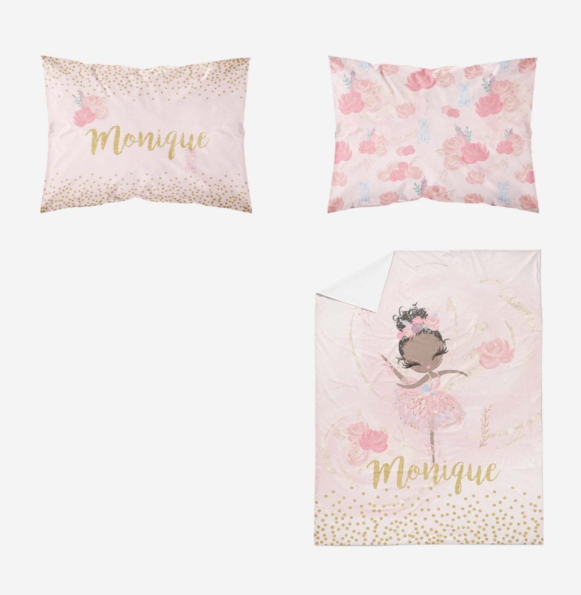 Ballerina Personalized Kids Bedding Set (Comforter or Duvet Cover) - Ballerina Blooms, text,